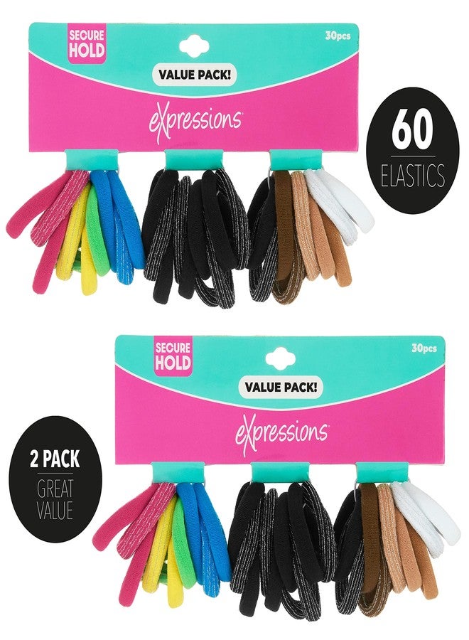 Expressions 60pc Seamless Hair Ties, No Damage Ponytail Holders - Value Pack Colorful Elastic, Hair Rubber Bands No Damage Hair Ties for Everyday Use - Image 4
